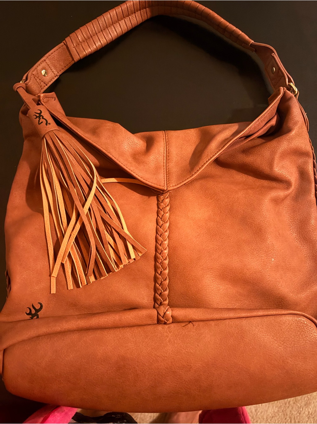 Women's Tan Braided Hobo Bag With Tassel